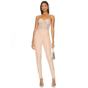NWT Retrofete VEGAS Jumpsuit Dusty Peach Nude Crystal Strapless Bustier S NEW